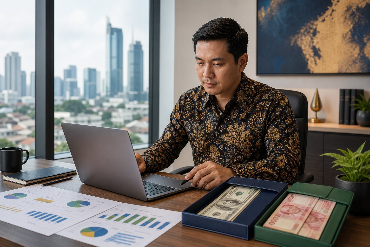 Profesional pajak menelaah pembukuan dolar dan rupiah